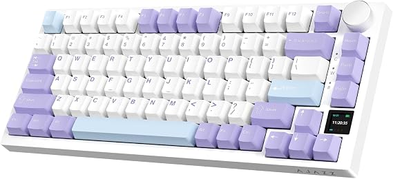 ATTACK SHARK X Ajazz AK820 Pro Mechanical Gaming Keyboard with Knob&TFT Display,Bluetooth 5.1/2.4G Wireless/Type-C Wired 75% Percent Keyboard,5 Sound Absorbing Foams,South RGB,Gift Switch-Purple