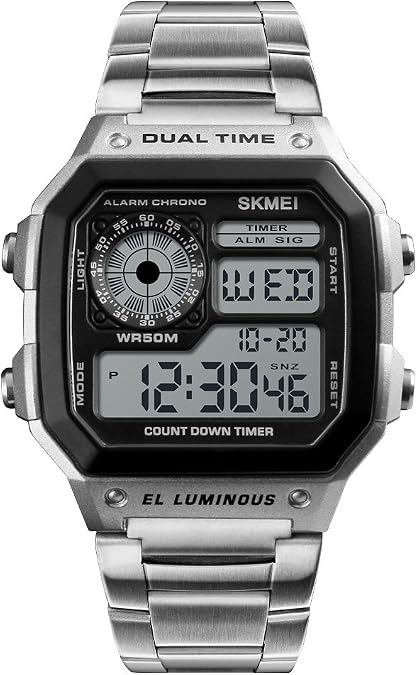 Men's Digital Multi-Function Watches Dual Time Alarm Stopwatch Countdown Backlight Waterproof Watch
