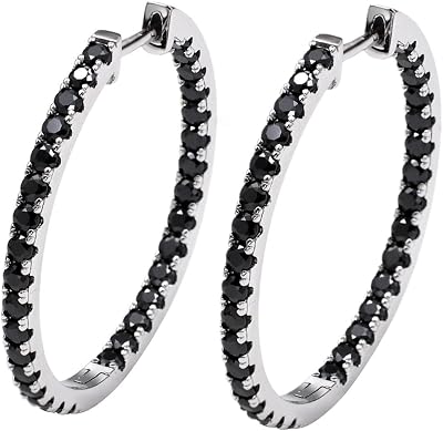 Moissanite Hoop Earrings for Women, S925 Sterling Silver, 18K White Gold Plated, D Color VVS1