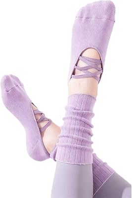 20LY Womens Long Grip Socks for Yoga Pilates Barre Workout Non Slip Cross Back Strap Ankle Support