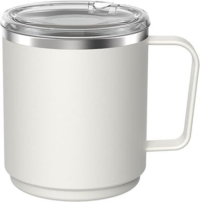 KeepCup Camp Mug, Reusable Stackable Insulated Stainless Steel with splashproof lid - 12oz 340ml - Bone