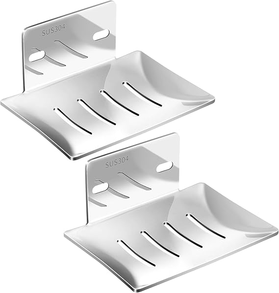 Wall Mounted Soap Dish, Bath Soap Dish for Shower, 304 Stainless Steel Wall Mounted Bar Soap Holder for Bathroom Kitchen-Silver 2pcs