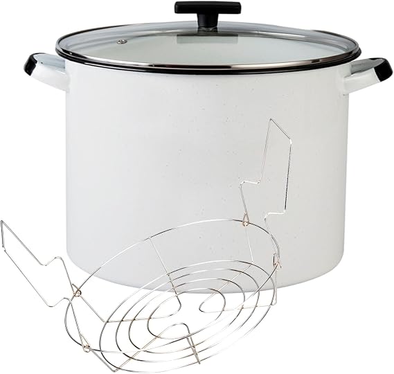 Granite Ware 21 Quart Water Bath Canner with Jar Rack & Lid - Durable Steel Core Porcelain Enamelware Canner for Home Canning Tools & Food Preservation on Stove/Open Flame (White)