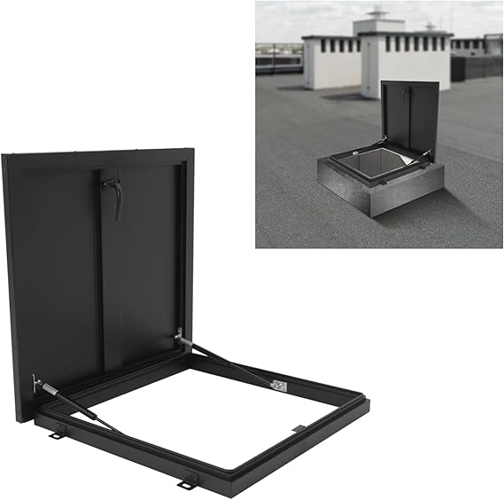 Cellars Exit Cover with Handle and Gas Shocks,Emergency Access Weather Proofing Roof Cover,Galvanized Powder Coated Steel Roof Hatch for Maintenance Roof,Sealed Rainproof Roof Hatch(70*75cm/27.6*29.5i
