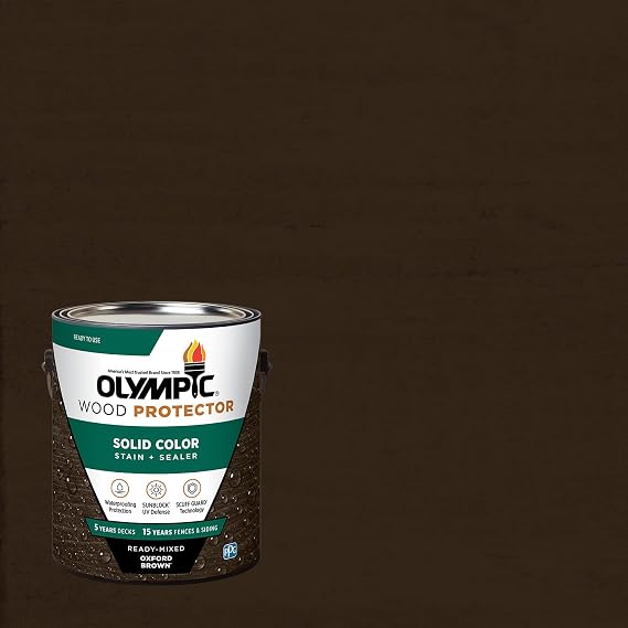 Olympic 53210a Deck, Fence and Siding Solid Color Stain, Oxford Brown, 1 Gallon