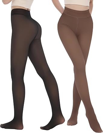 iceROSE 2 Pairs Fleece Lined Thermal Tights for Women Sheer Black Pantyhose Warm Winter Thick Fake Translucent Leggings