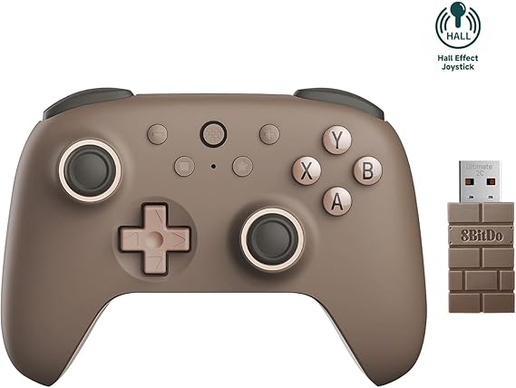 8Bitdo Ultimate 2C Wireless Controller for Windows PC and Android, with 1000Hz Polling Rate, Hall Effect Joysticks and Hall Triggers, and Remappable L4/R4 Bumpers, Turbo Function (Brownie)