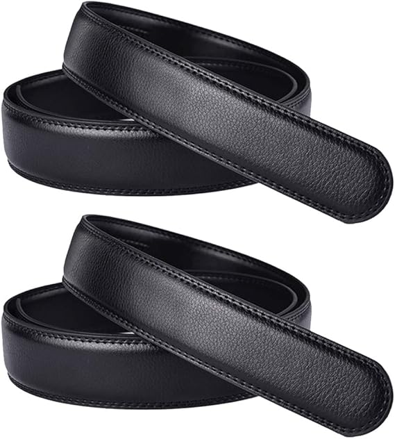 SteelFever Men's Soft Leather Automatic Belt (Black, 110 cm, No Buckle, Pack of 2)