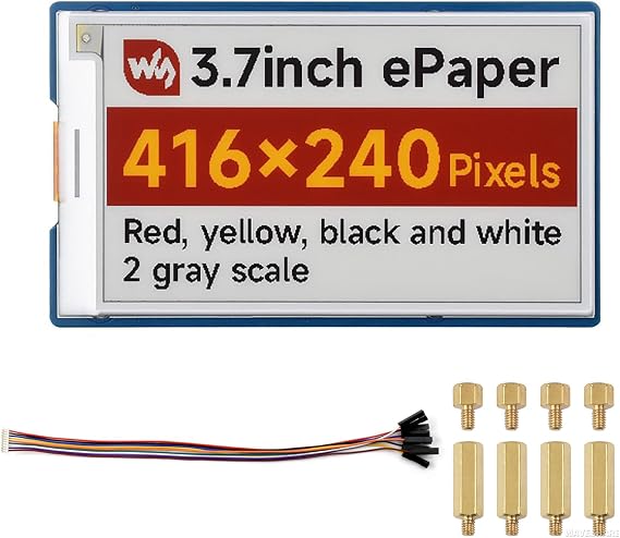 3.7 Inch E-Paper Display Module (G), E-Ink Screen 416240, Red/Yellow/Black/White, SPI Interface, Low Power, for Raspberry Pi, Ar-duino, Jetson Nano, 40PIN GPIO Compatible