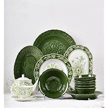 Ceramic Tableware Dish Coffee Pot Coffee Cup Set in Dark Green Retro ReliePattern Dishware set (For 2 people)