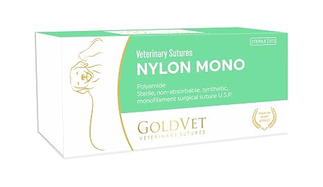Nylon Veterinary Suture 2-0, 3/8 Round 24mm Reverse Cutting Needle (Comparable to Ethilon), 35"
