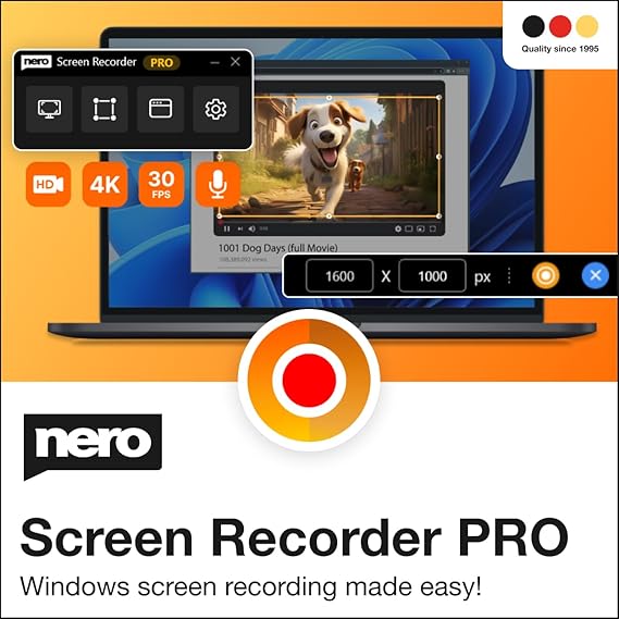 Nero Screen Recorder PRO 365 | 4K Screen Recording on PC | Record Video, Audio, Webcam | Create Tutorials & Record Gameplays | Annual License | 1 PC | Windows 11/10
