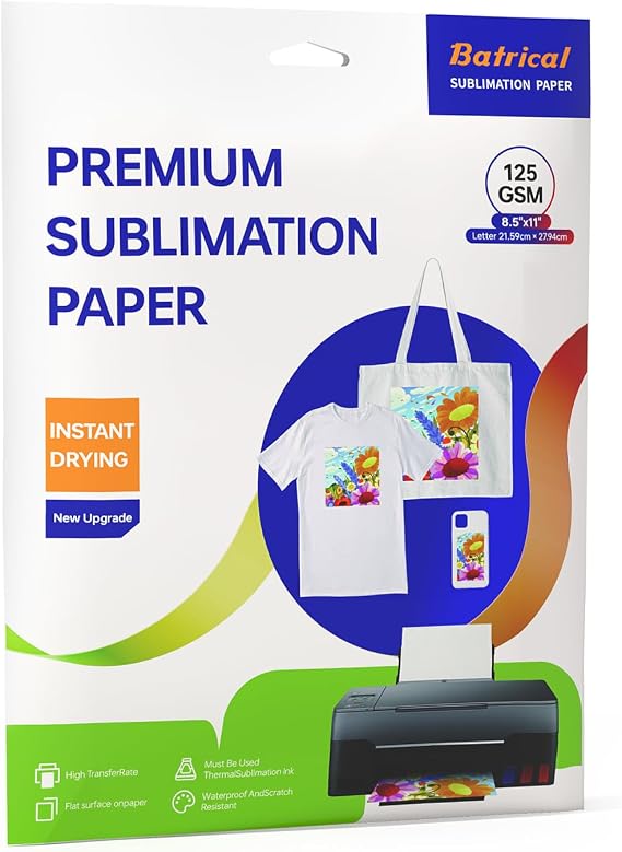 Sublimation Paper 30 Sheets Heat Transfer Paper 8.5x11 inch Compatible with Inkjet Sublimation Printer 125g