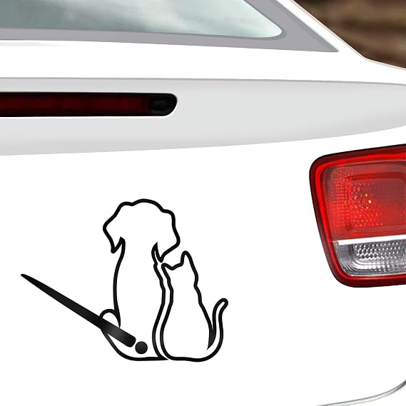 Dog and Cat Rear Wiper Sticker for Car Cartoon Animal Funny Dog Moving Tail Waving Wiper Sticker Rear Window Decal Waterproof Windshield Wiper Decals Truck SUV Wall Sticker (Black)