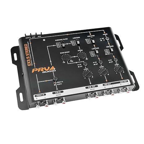 PRV AUDIO Crossover Car Audio EX3.5 Stereo 3 Way or 2 Way Electronic Crossover 9 Volts, 4 in 6 Out RCA Channels Car Sound Processor