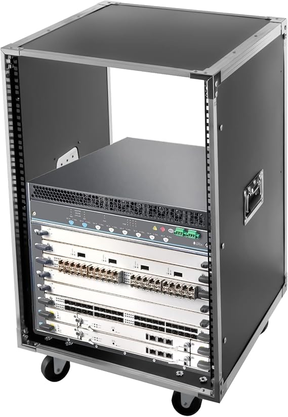 16U Cabinet Rolling Network Rack, Portable Audio Studio Video Telecom Equipment Rack Rolling Cart Shelf with Casters 4 Post for KTV Rooms, Singing Halls, Conference Rooms