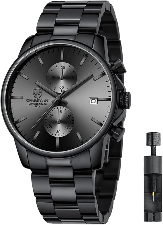Men's Watches with Stainless Steel and Metal Casual Waterproof Chronograph Quartz Watch, Auto Date