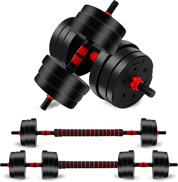 Adjustable Dumbbells Set, Upgrade Free Weight Set with Connecting Rod, 3 in 1 Dumbbell Set Used as Dumbbells, Barbell, Push Up Stand, Fitness Exercise for Home Gym Suitble Men/Women