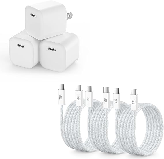 USB C Charger Block with 6ft USB C to C Cable (3Pack)