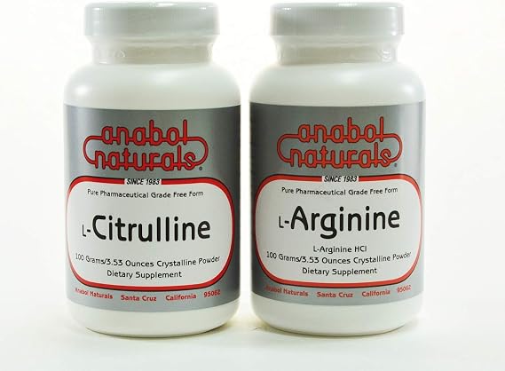 Anabol Naturals Nitric Oxide (N.O.) Stack: L-Arginine 100 gm Powder and L-Citrulline 100 gm Powder