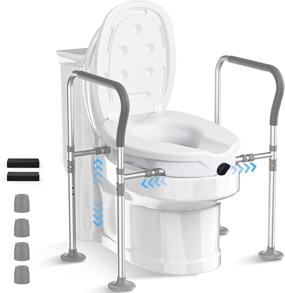 Raised Toilet Seat with Handles,Elevated Toilet Seat Riser for Seniors, Toilet Lift Seat Riser Adjustable Height& Width,for Elderly,Pregnant and Handicap