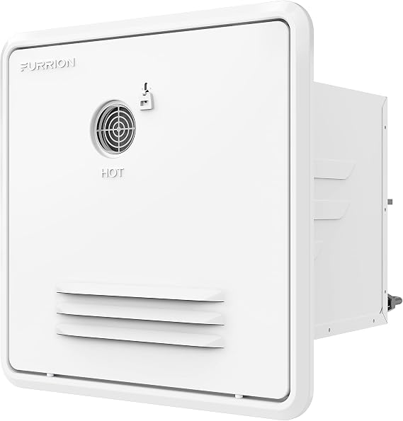 Furrion RV Tankless Gas 60,000 BTU Water Heater - 18.11" x 18.11" White Door - 2.4 GPM Vortex Technology steadies temperatures Propane Gas-Powered Technology, Electric Ignition 2021128848