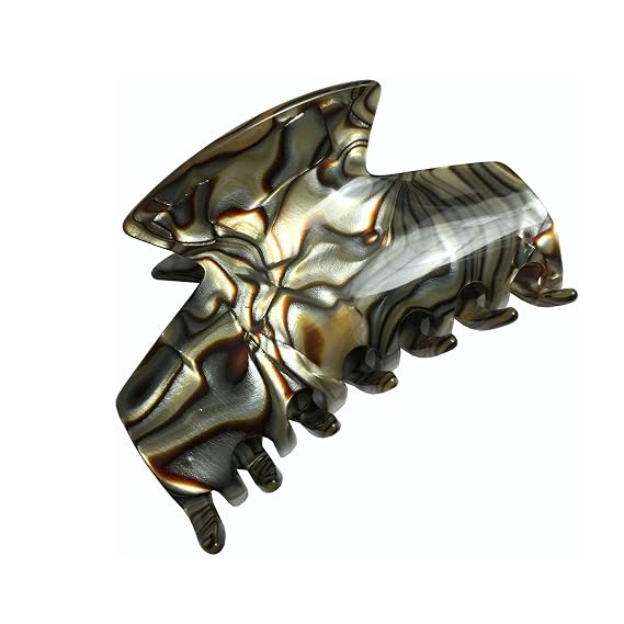 French Amie Chic Onyx Silver Grey Handmade Cellulose Large 3 Inch Jaw Hair Claw Clip Clamp Clutcher