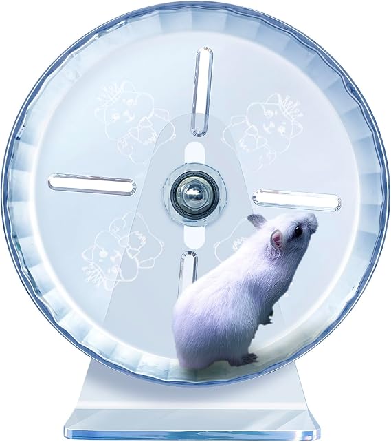 lazYYzal Silent Hamster Wheel, Super-Silent Hamster Exercise Wheels Accessories, Quiet Running Wheels, Adjustable Stand for Hamsters Mice Or Other Small Animals ( 8.3 inch, Transparent)