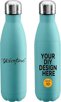 Personalized Custom 17oz Water Bottle, Stainless Steel Insulated Double Wall Vacuum Water Bottle Leak-Proof Cups for Sports & Travel (Blue, 10 pack)