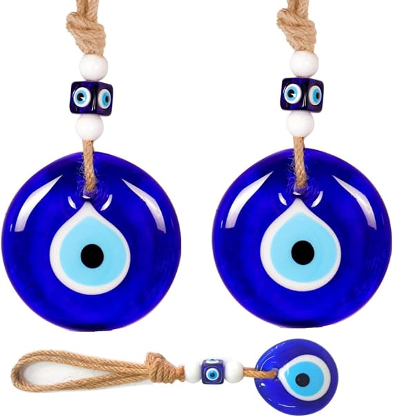 Turkish Blue Eye Evil Eye Amulet Wall Hanging - 2PCS Handmade Glass Beads Lucky Charm Talisman, 5CM Home & Office Decor Protection Blessing Gifts (Blue)