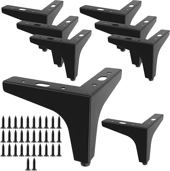 8 Pack 4 Inch Triangle Furniture Legs, Modern Black Iron Sofa Legs, Cabinet Legs, DIY Replacement Feet for TV Cabinets, Drawers, Sofa, Tea Table