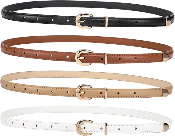 4 Pack Skinny Womens Belts for Dresses Jeans Chic Thin Waist Belt