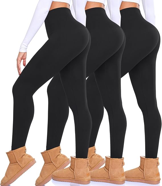 NEW YOUNG 3 Pack Fleece Lined Leggings Women - Seamless High Waist Thermal Winter Tights with Tummy Control Yoga Pants