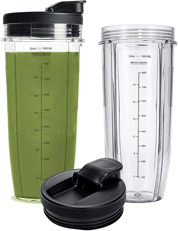 32OZ Replacement Cups Compatible with Ninja Nutri BN401, SS101, BN400, BN800, BN801 Blender, with Upgraded Sip and Seal Lids- Convenient to Drink Directly.(2 Pack) | Replacement Cups Compatible with BN400 BN401 Ninja Nutri-Blender Pro BL480 BL481 Nutri Ninja Auto-iQ with Sip and Seal Lids