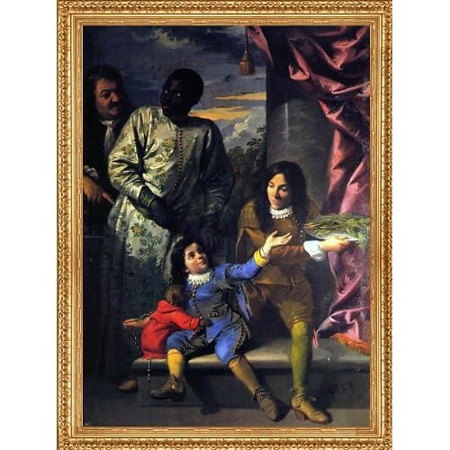 Anton Domenico Gabbiani Portrait of Four Servants of the Medici Court - 18 x 27 Premium Canvas Print with Antique Gold Finish Frame