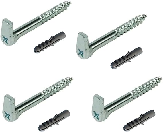 Slotted Square Hooks 100mm (4 Pack) – Heavy Duty L Hook Screw-in with Cross Slot, Galvanised Steel, Self-Tapping Hooks for Wood, Wall &amp; DIY Projects