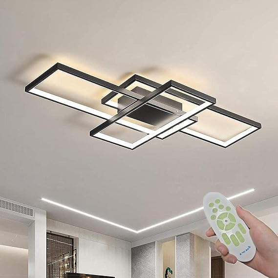 LED Ceiling Light, 50W Modern Dimmable Ceiling Lighting, Square Ceiling Lamp with Remote Control for Living Room Dining Room Bedroom, 2700-6500K Close to Ceiling Light Fixture (Black, 90CM) [Energy Class B]