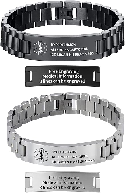 ORFAN Medical Alert Bracelet for Men Free Engraving Titanium Steel Medical Bracelet Emergency ID Bracelets for Men