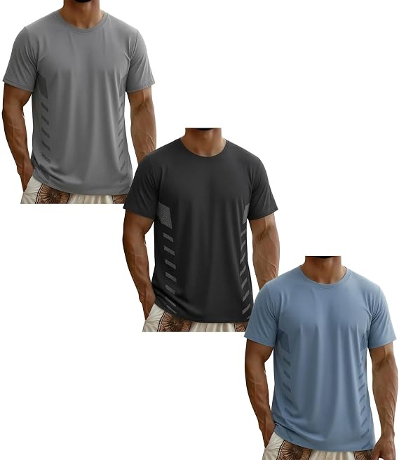 Ice Silk Workout Shirts for Men Quick Dry Athletic T-Shirts Short Sleeve Crewneck Tops Summer Gym Running Blouses