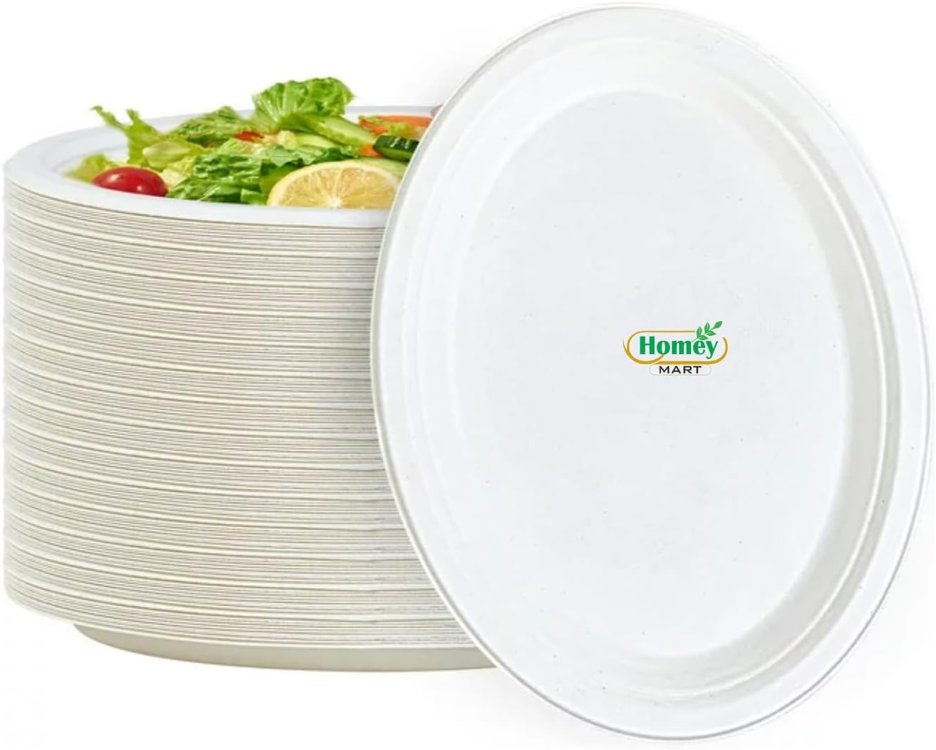 Disposable Paper Plates Extra Strength White Super Rigid Bagasse Plates 23cm Round 100% Compostable Biodegradable Sugarcane Plates for Family Events Schools Office BBQ Picnics Party- 9 Inch - 50 Pack