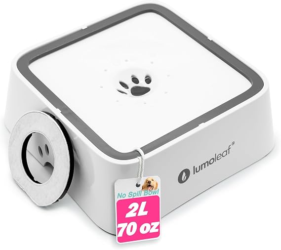 LumoLeaf Dog Water Bowl, 70oz/2L Dog Bowl Large Capacity No-Spill Pet Water Bowl, Non-Slip Slow Water Feeder Dispenser with Replacement Filter, Vehicle Travel Pet Water Bowl.