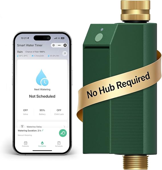 MOES WiFi Water Timer for Garden Hose with Flow Meter,No Hub Required | Sprinkler Timer No Hub Required; App Voice Control, 10 Schedules, Up to 2-Year Battery; Brass Inlet and Outlet