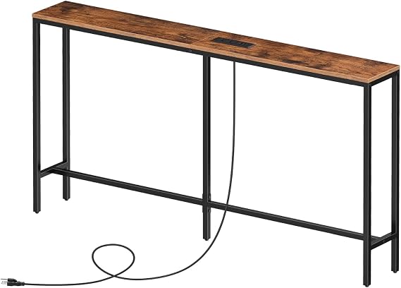 MAHANCRIS 55.1 Skinny Console Table with Power Outlets, 5.9" Slim Sofa Table Behind Couch, Long Entryway Tables, Narrow Sofa Hallway Table, Living Room CTHR145E01