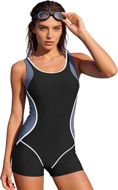 Zando Athletic Boyleg Swimsuits for Women One Piece Modest Bathing Suit | Boyshorts Sporty Swimsuits for Women Teens Juniors, Full Coverage Racerback Swimwear for Workouts Aerobics Pool Swimming Laps