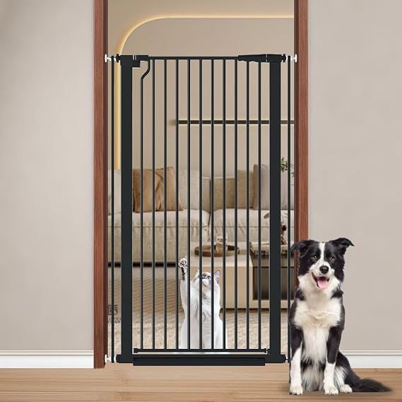 Fairy Baby 51.1" Extra Tall Pet Gate 29.5"-32.6" Wide Dog Gate for Doorways | Adjustable Auto Close Tall Cat Gate, Pressure Mounted Baby Safety Gates, 1.37" Narrow Bar Spacing Metal Gate Indoor, Black
