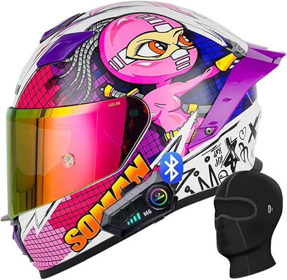 Bluetooth Motorcycle Helmet DOT Approved Full Face Integrated Helmet, Racing Noise Reduction Helmet Built-in Dual Speaker with Hide Microphone, Quick Release System for Adults Men and Women S-XXL ( Co