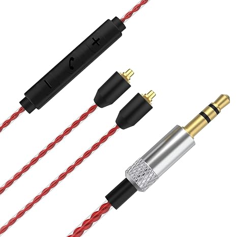 MMCX Cable with Mic Compatible with Shure SE215, SE215 Pro, SE315, SE425, SE535, SE846, AONIC 4, AONIC 5 Earphones for Calls, Voice Prompts, Volume/Playback Control on Apple & Android