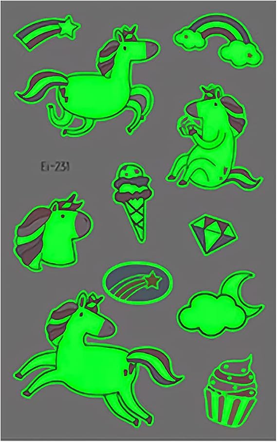 Unicorn Candy Kids Temporary Tattoos Luminous Stickers for Birthday Party Favors Gift Child Safety