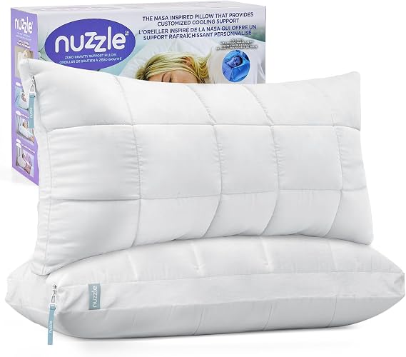 Nuzzle Neck Pillow Adjustable Queen Size Set of 2,Soft Luxury Hotel Feel | Bed Pillows Queen Set of 2 with Adjustable Height & Firm Feel for Side, Back and Stomach SleepersGift for Women & Men
