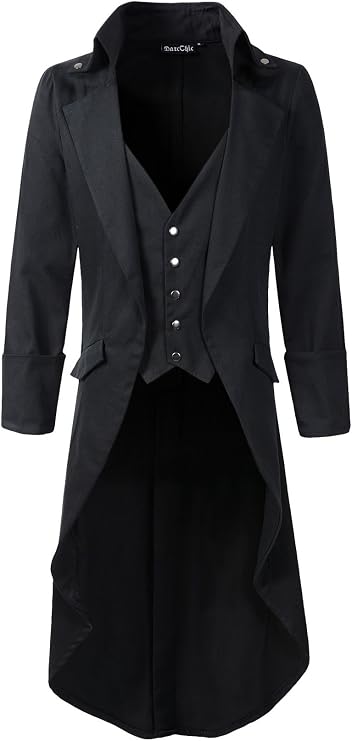 Mens Gothic Tailcoat Jacket Black Steampunk VTG Victorian High Collar Coat
